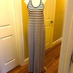 White/blue racer back cotton maxi dress